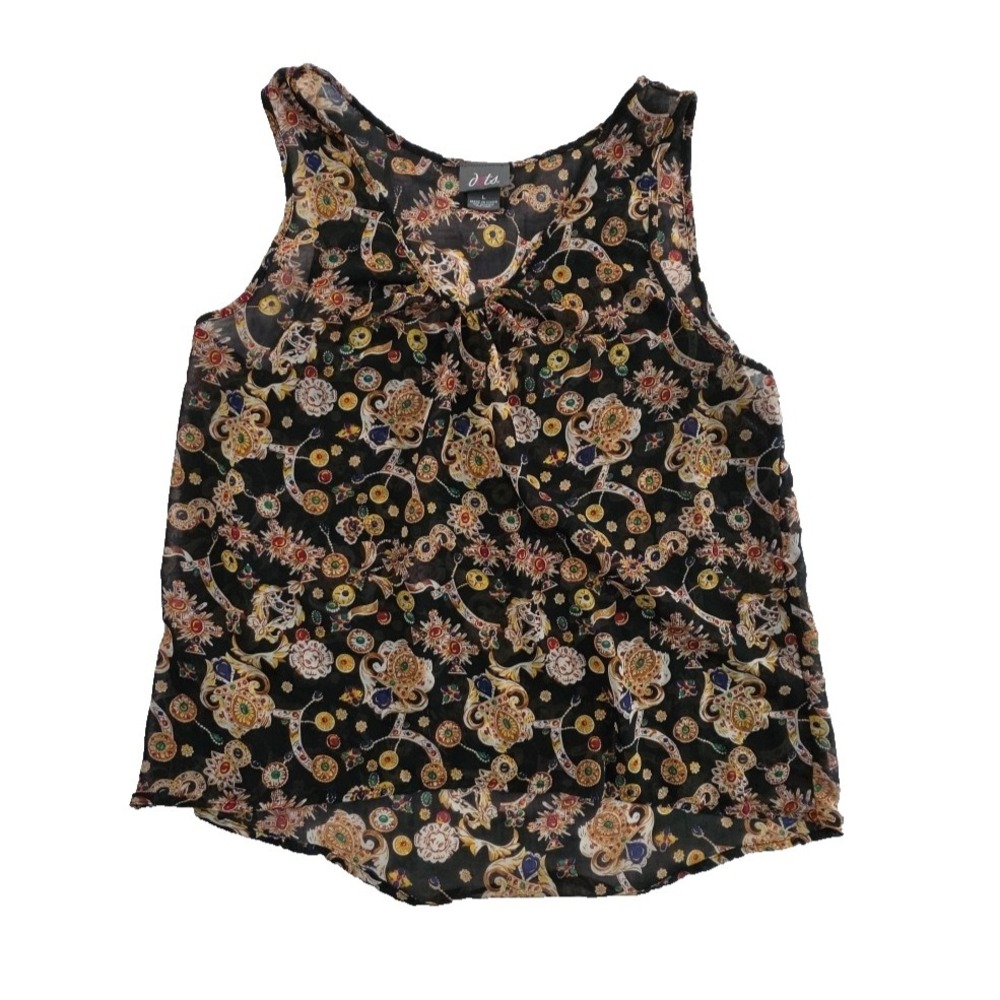 Dots AOP Camisole Top Womens L Black Gold Jewels Ruched Bust Line Bikini Coverup
